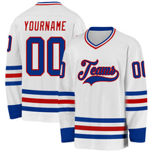 Load image into Gallery viewer, Custom White Royal-Red Hockey Jersey
