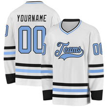 Load image into Gallery viewer, Custom White Light Blue-Black Hockey Jersey
