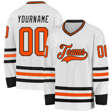 Load image into Gallery viewer, Custom White Orange-Black Hockey Jersey
