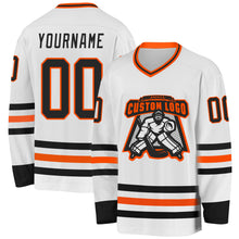 Load image into Gallery viewer, Custom White Black-Orange Hockey Jersey
