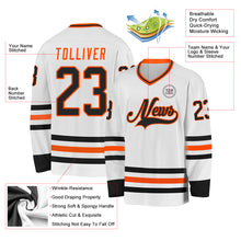 Load image into Gallery viewer, Custom White Black-Orange Hockey Jersey
