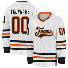 Load image into Gallery viewer, Custom White Black-Orange Hockey Jersey
