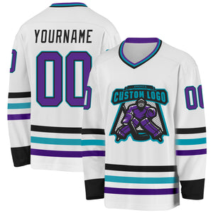 Custom White Purple Black-Teal Hockey Jersey