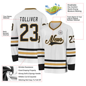 Custom White Black-Old Gold Hockey Jersey