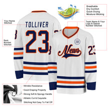 Load image into Gallery viewer, Custom White Navy-Orange Hockey Jersey
