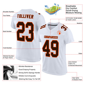 Custom White Brown-Orange Mesh Authentic Football Jersey