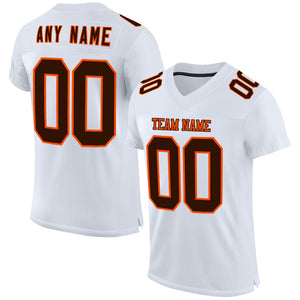 Custom White Brown-Orange Mesh Authentic Football Jersey