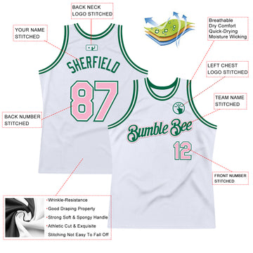 Custom White Light Pink-Kelly Green Authentic Throwback Basketball Jersey