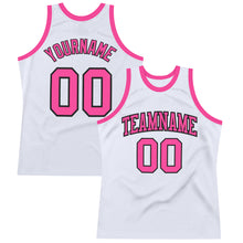 Load image into Gallery viewer, Custom White Pink-Black Authentic Throwback Basketball Jersey
