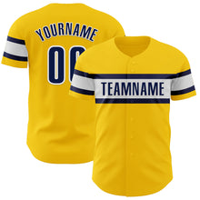 Load image into Gallery viewer, Custom Yellow Navy-White Authentic Baseball Jersey
