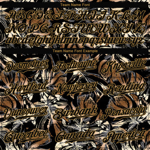 Custom 3D Pattern Design Golden Tropical Leaves In The Style Of Jungle And Hawaii Authentic Baseball Jersey