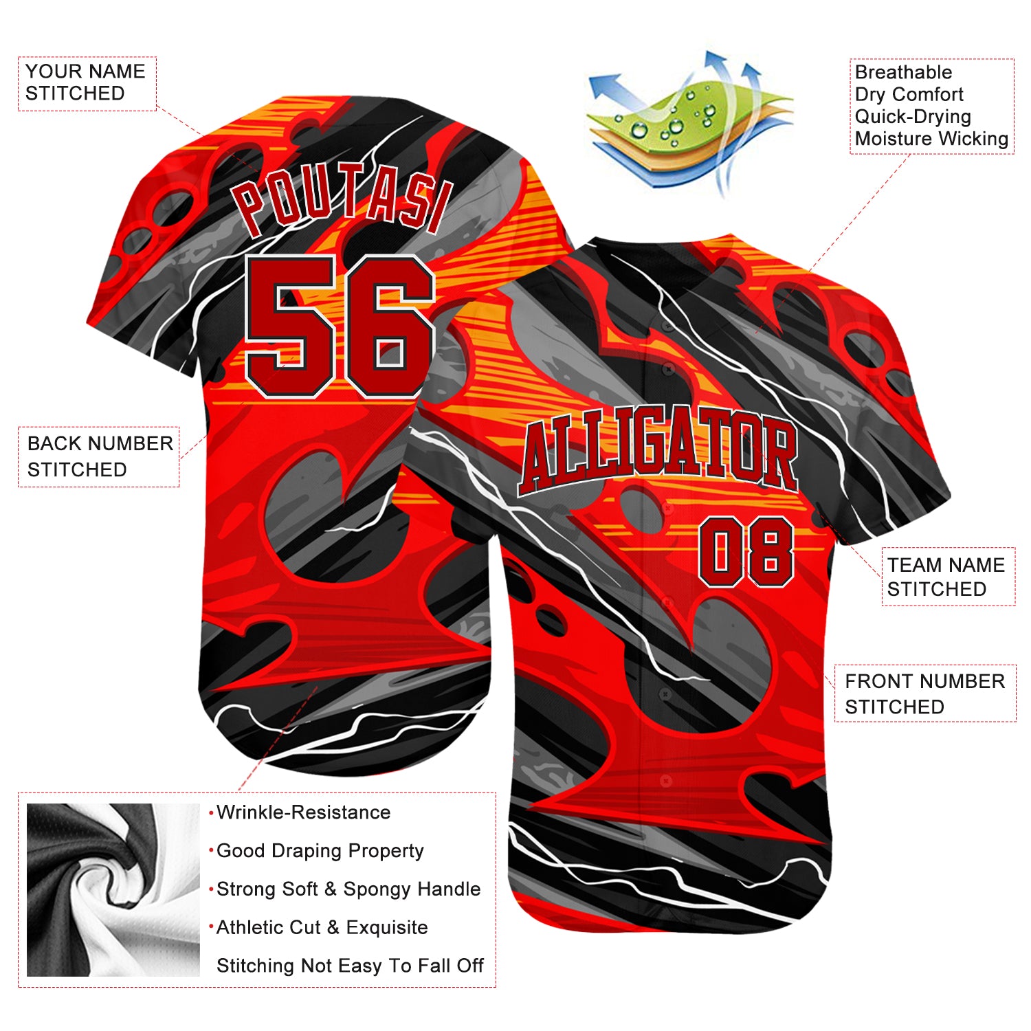 Custom Baseball Jersey 3D Pattern Design Abstract Graffiti Authentic Men's Size:XL