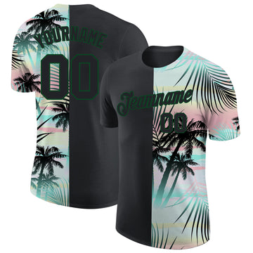 Custom 3D Pattern Design Tropical Hawaii Palm Leaves Performance T-Shirt