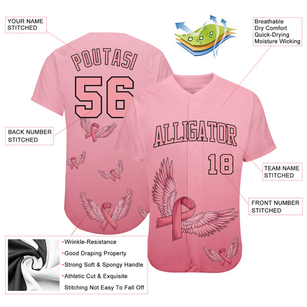 Custom 3D American Flag With Pink Ribbon Breast Cancer Awareness Month  Women Health Care Support Authentic Baseball Jersey Discount