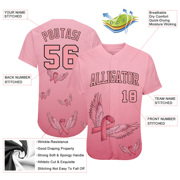 Custom Pink White-Hot Pink 3D Pink Ribbon Breast Cancer Awareness Month  Women Health Care Support Authentic Baseball Jersey