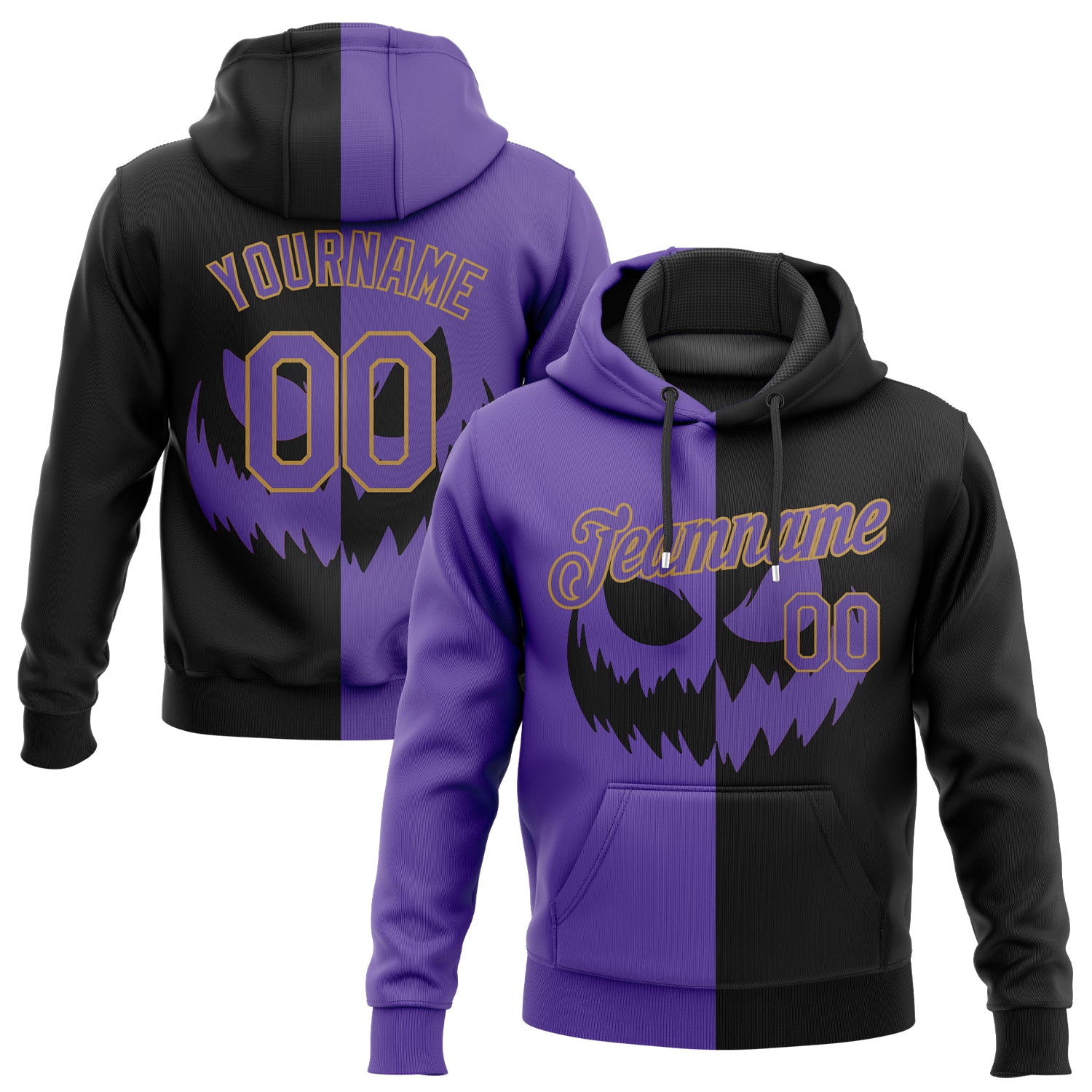 Custom Stitched Black Purple-Old Gold 3D Pattern Scary Faces Of Halloween  Pumpkin Sports Pullover Sweatshirt Salute To Service Hoodie Fast Shipping –  FiitgCustom