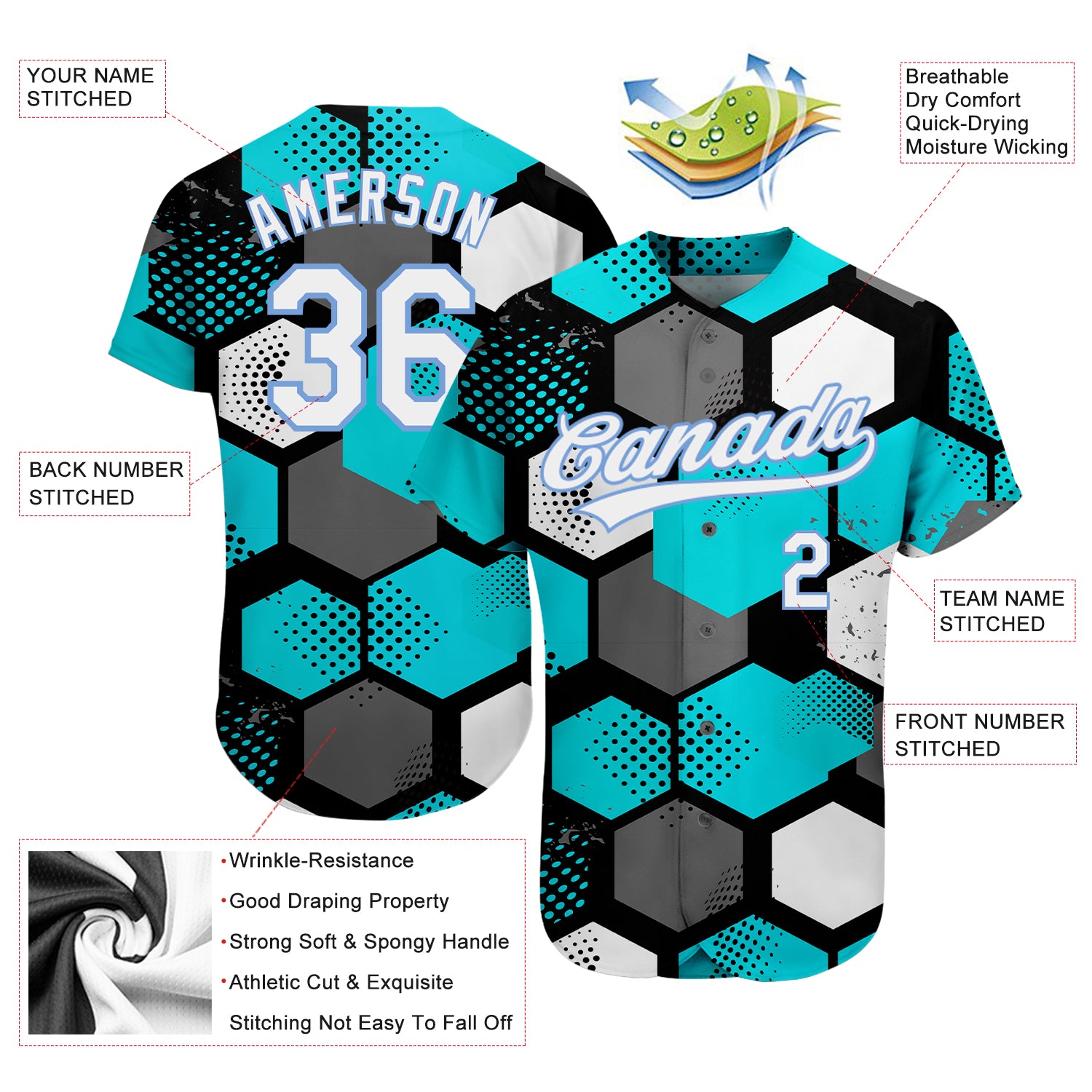 Custom Teal White-Light Blue 3D Pattern Design Authentic Baseball Jersey  Fast Shipping – FiitgCustom