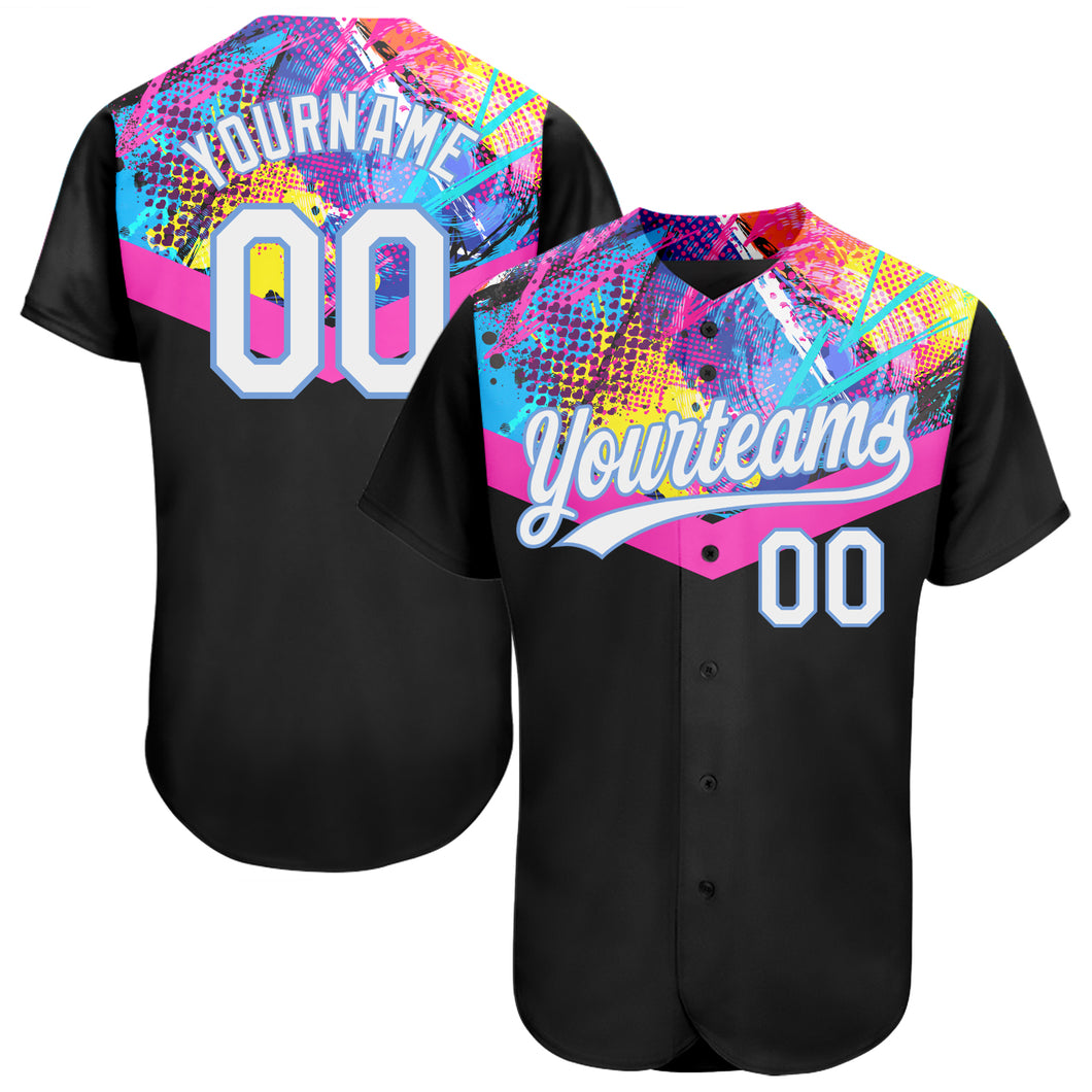 Custom Light Blue Pink-Black Authentic Baseball Jersey Discount