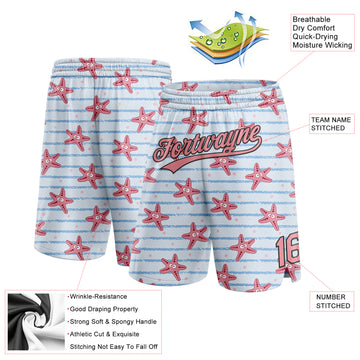 Custom Light Blue Medium Pink-Black 3D Pattern Starfishs Authentic Basketball Shorts