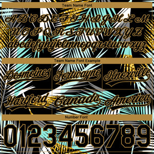 Custom Black Old Gold-Teal 3D Pattern Hawaii Palm Trees Authentic Basketball Shorts