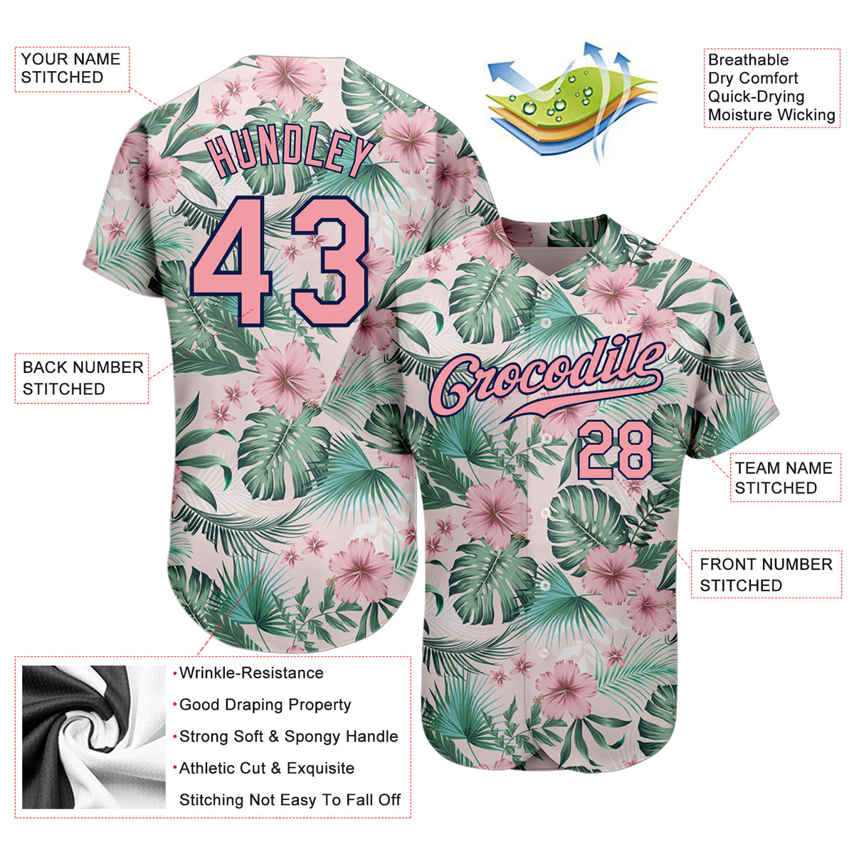 Custom White Medium Pink-Navy 3D Pattern Design Hawaii Palm Leaves And ...