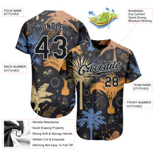 Load image into Gallery viewer, Custom Black Silver 3D Pattern Design Hawaii Palm Trees Authentic Baseball Jersey
