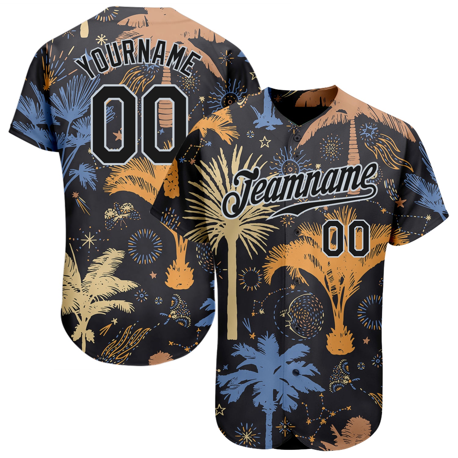 Custom 3D Pattern Baseball Jersey Black Black-Pink Design Tropical