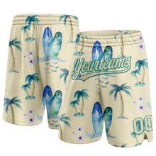 Load image into Gallery viewer, Custom City Cream Teal 3D Pattern Hawaii Coconut Palms Authentic Basketball Shorts

