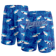 Load image into Gallery viewer, Custom Royal White 3D Pattern Sharks Authentic Basketball Shorts
