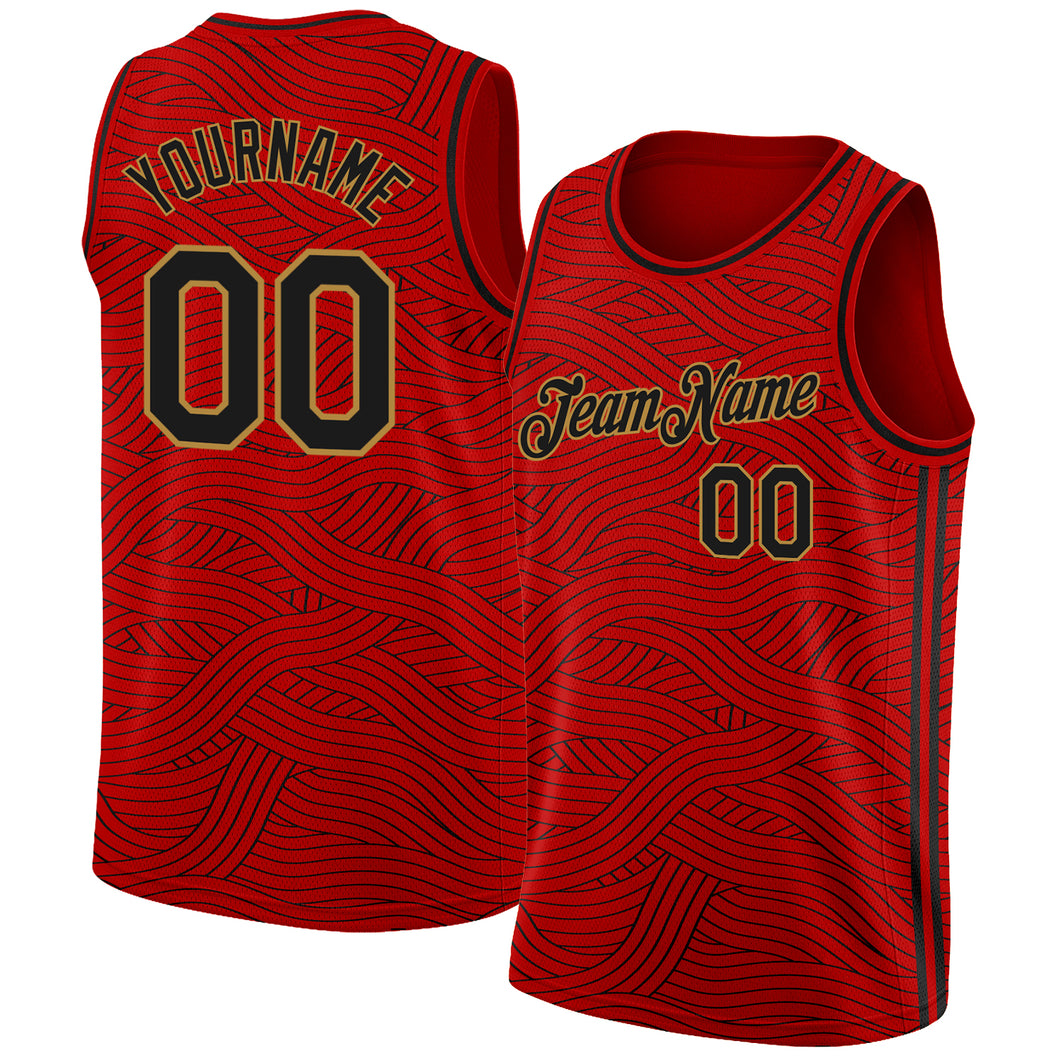 Custom Team White Basketball Black Rib-Knit Jersey Gold