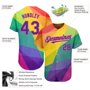 Custom Rainbow For Pride Month Love Is Love LGBT 3D Authentic Baseball Jersey