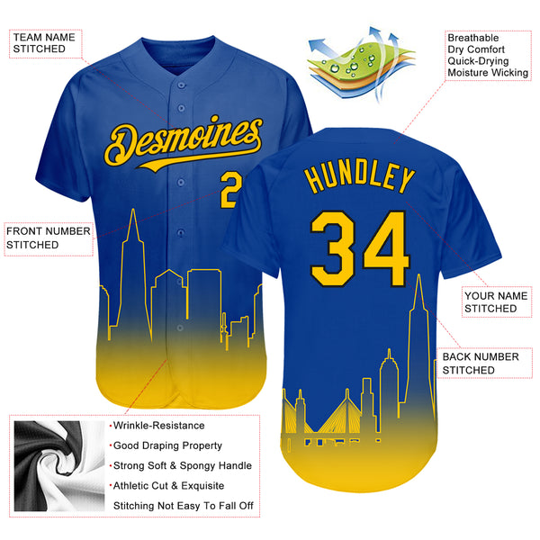 Custom Baseball Jersey Light Blue Yellow 3D Boston City Edition Fade Fashion Authentic Women's Size:L