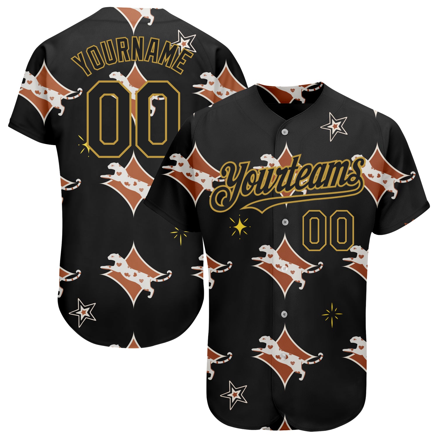 Custom Gold Gold-Black 3D Pattern Design Authentic Baseball Jersey