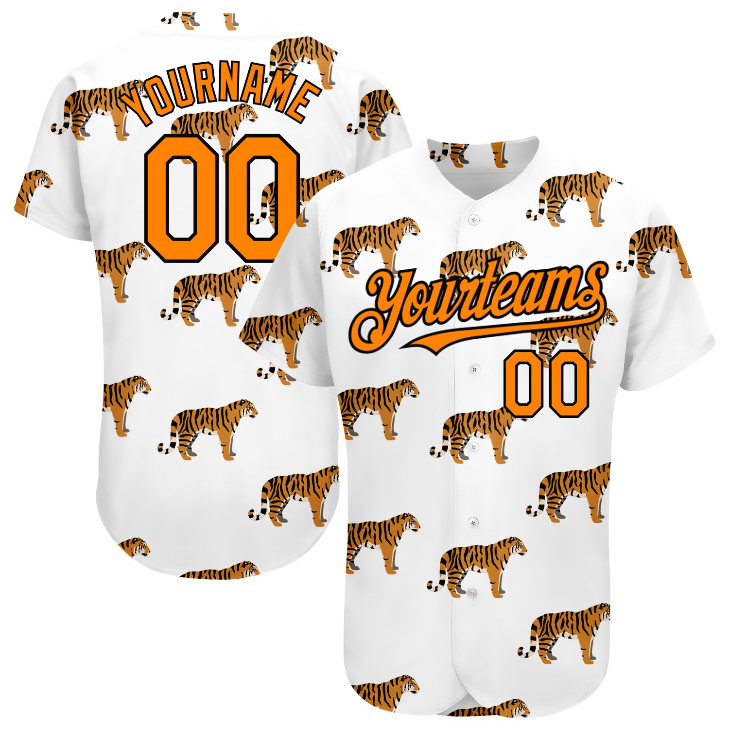 Custom Orange Orange-Black 3D Pattern Design Tiger Authentic Baseball Jersey Women's Size:3XL