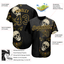 Load image into Gallery viewer, Custom Black Old Gold 3D Plant And Skull Fashion Authentic Baseball Jersey
