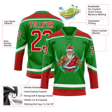 Load image into Gallery viewer, Custom Grass Green Red-White Christmas Santa Claus 3D Hockey Lace Neck Jersey
