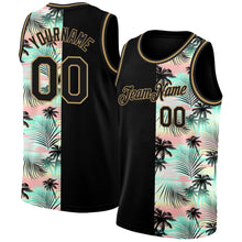 Load image into Gallery viewer, Custom Black Old Gold 3D Pattern Tropical Hawaii Palm Trees Authentic Basketball Jersey
