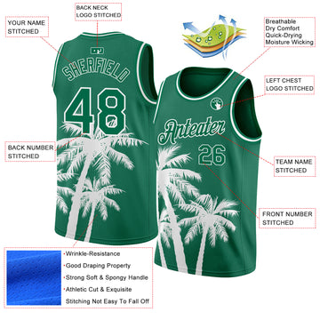 Custom Kelly Green White 3D Pattern Tropical Hawaii Coconut Trees Authentic Basketball Jersey
