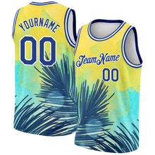 Load image into Gallery viewer, Custom Yellow Royal-White 3D Pattern Tropical Hawaii Leaves Authentic Basketball Jersey
