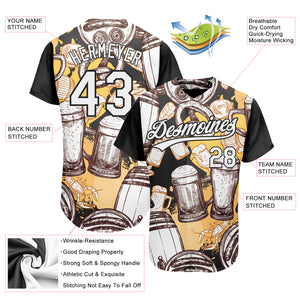 Custom White Black 3D Pattern Design Beer Festival Authentic Baseball Jersey