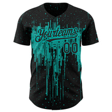 Load image into Gallery viewer, Custom Black Aqua 3D Pattern Design Dripping Splatter Art Authentic Baseball Jersey
