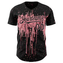 Load image into Gallery viewer, Custom Black Medium Pink 3D Pattern Design Dripping Splatter Art Authentic Baseball Jersey
