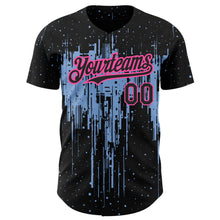 Load image into Gallery viewer, Custom Black Light Blue-Pink 3D Pattern Design Dripping Splatter Art Authentic Baseball Jersey
