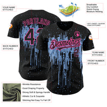 Load image into Gallery viewer, Custom Black Light Blue-Pink 3D Pattern Design Dripping Splatter Art Authentic Baseball Jersey
