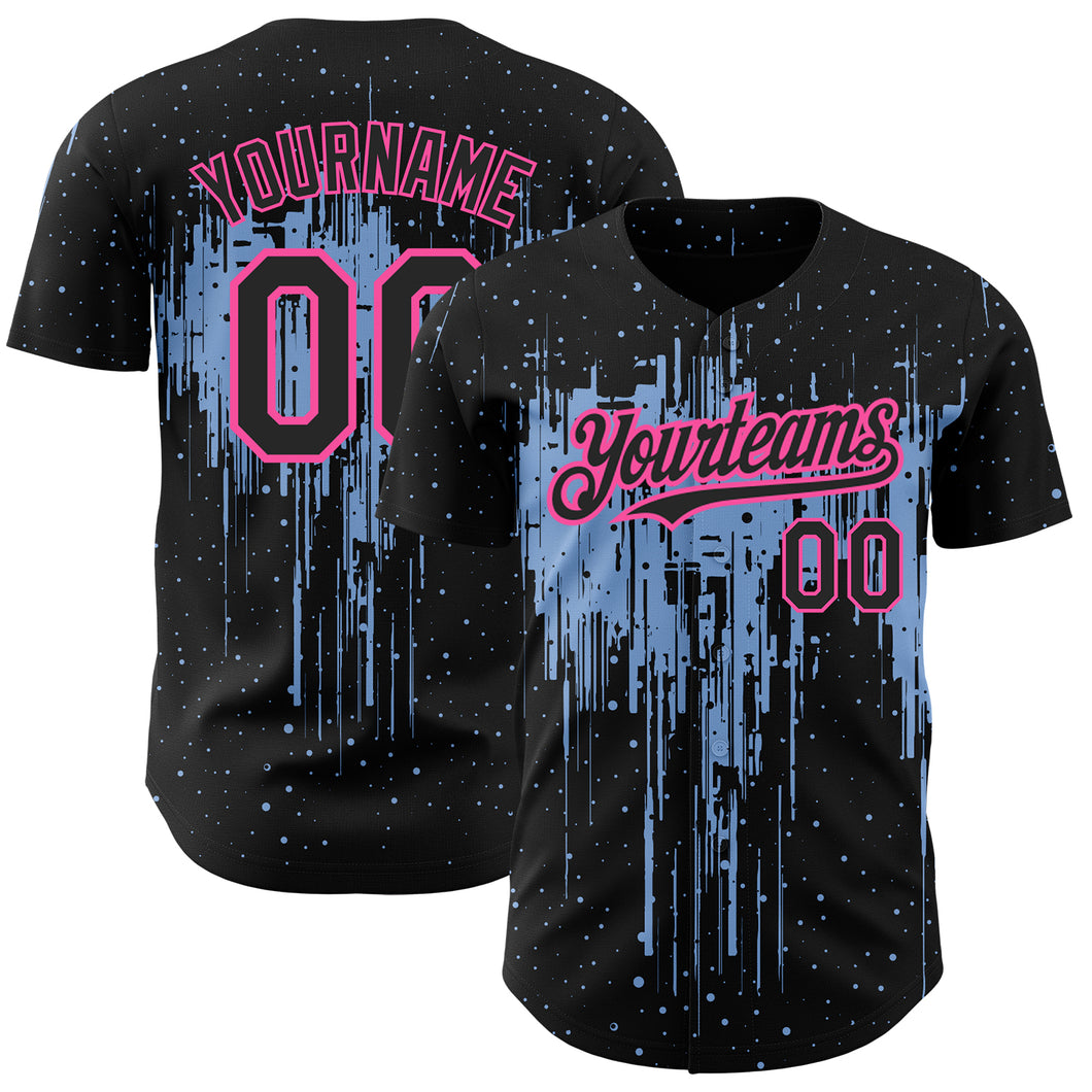 Custom Black Light Blue-Pink 3D Pattern Design Dripping Splatter Art Authentic Baseball Jersey