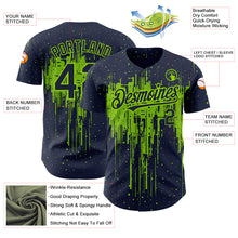 Load image into Gallery viewer, Custom Navy Neon Green 3D Pattern Design Dripping Splatter Art Authentic Baseball Jersey
