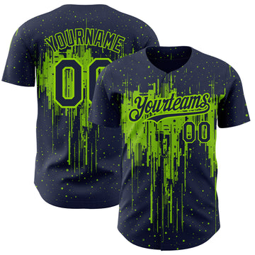 Custom Navy Neon Green 3D Pattern Design Dripping Splatter Art Authentic Baseball Jersey