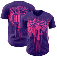 Load image into Gallery viewer, Custom Purple Pink 3D Pattern Design Dripping Splatter Art Authentic Baseball Jersey
