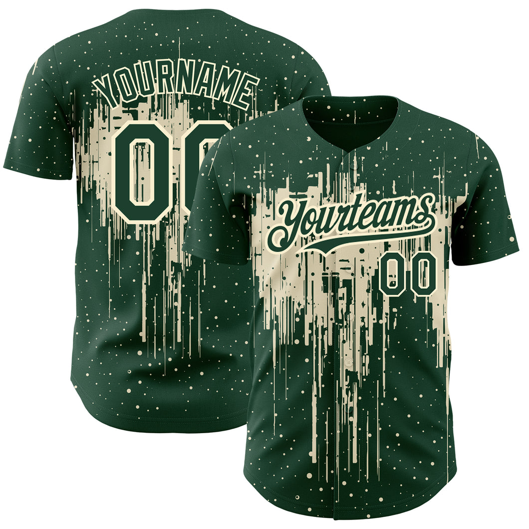 Custom Green Cream 3D Pattern Design Dripping Splatter Art Authentic Baseball Jersey