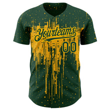 Load image into Gallery viewer, Custom Green Gold 3D Pattern Design Dripping Splatter Art Authentic Baseball Jersey
